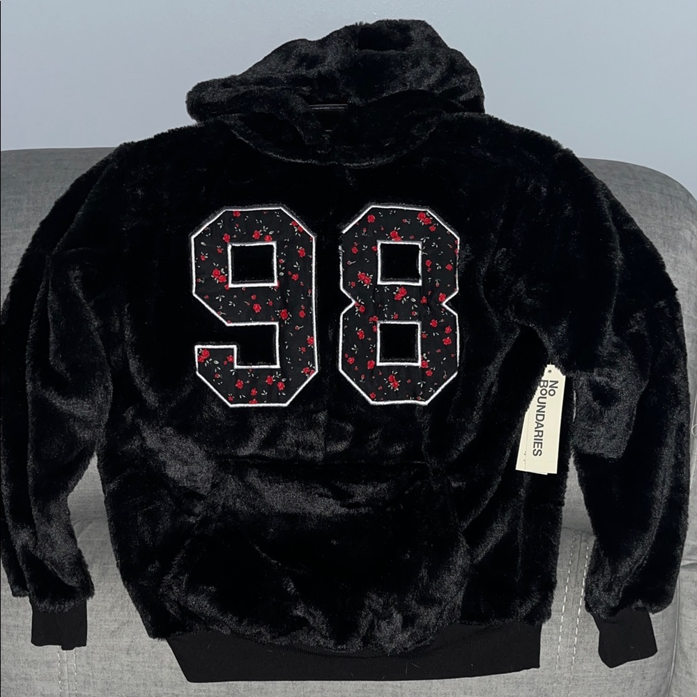 No Boundaries Black Hoodie with 98 Floral Design